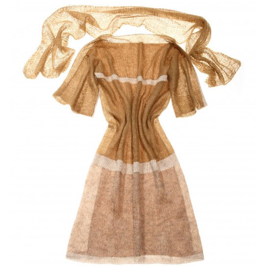 Camel, Cashmere blend and Mohair Collage Dress with Scarf